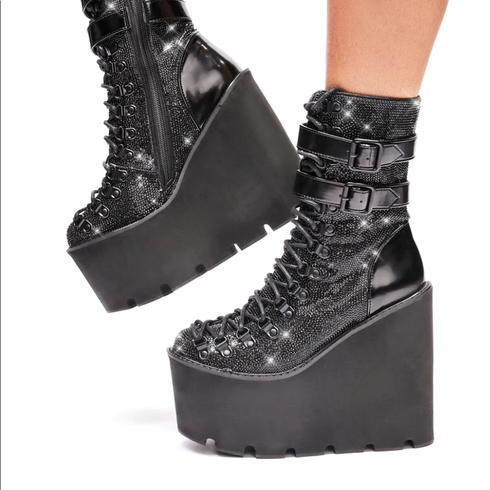 Brand New in Box Dolls Kill x Club Exx Midnight Rhinestone Traitor Boots